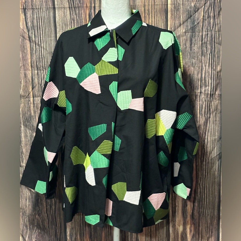 Akris punto Kaleidoscope Printed Blouse. Size 12 NWT